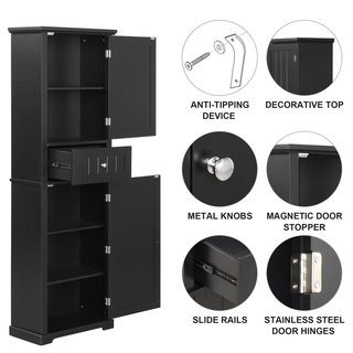 Tall Bathroom Storage Cabinet, Freestanding Storage Cabinet with Drawer and Adjustable Shelf, MDF Board with Painted Finish, Black (Old Sku:WF312727AAB)