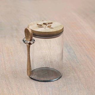 Kitchen Storage Glass Jar with Wooden Lid & Spoon Dweva