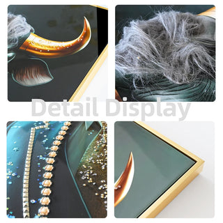 Executive Blue Buffalo Canvas Wall Art - Dapper Animal Portrait in Tailored Suit Modern British Humour Home Decor Premium Gallery Wrapped Artwork for Office Lounge Study Room decorative picture Dweva