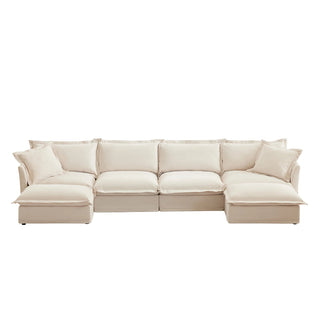 Slipcovered Fluffy Sofa - 4 Seat with 2 Ottoman Dweva