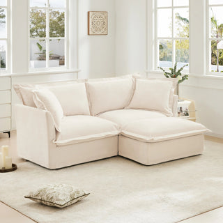 Slipcovered Fluffy Sofa - 2 Seat with Ottoman Dweva