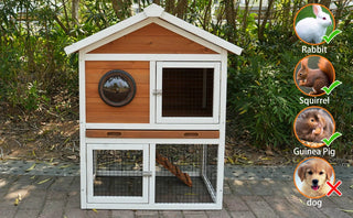 Rabbit Hutch Outdoor, Bunny Cage with Waterproof Roof, Removable Pull Out Tray, 2-tier Wooden Rabbit House for Small Animals, Rabbit Enclosure Suits for Guinea Pigs, Hamster,.Viewing Window Design Dweva