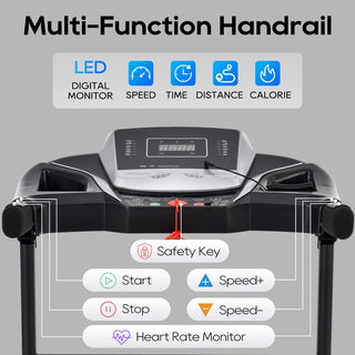 NEW Home Folding Treadmill with Pulse Sensor, 2.5 HP Quiet Brushless Motor , 7.5 MPH, 300LBS Weight Capacity Walking Jogging Machine with 3 Level Incline 12 Preset Programs for Home Gym