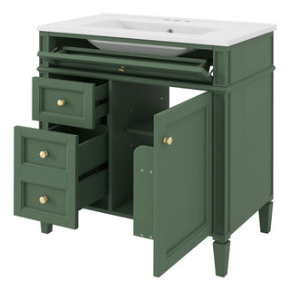 30'' Bathroom Vanity with Top Sink, Modern Bathroom Storage Cabinet with 2 Drawers and a Tip-out Drawer, Single Sink Bathroom Vanity Dweva