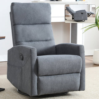 Manual Recliner Chair with Rocker and Swivel in Fabric for Living Room, Grey Dweva