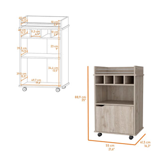 FM FURNITURE Crozier Bart Cart, with 1 shelf, 1 door and four built-in wine rack,Macadamia Dweva