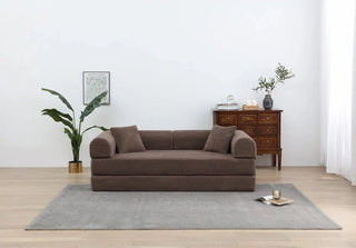 Convertible Sleeper Sofa Bed with Cylindrical Pillow - Corduroy Folding Mattress Couch with Fixed-Shape Frame for Living Room, Bedroom, Lounge, Studio - BROWN Dweva