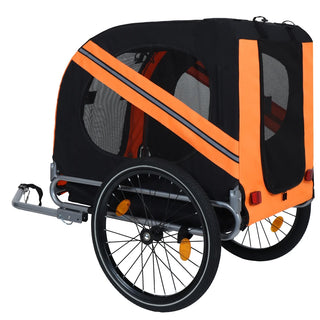 Large Folding Bike Trailer for Dogs – 66LB Capacity All-Terrain Pet Carrier, Durable Steel Frame for Cycling, Jogging, Camping & Outdoor Adventures, Black-Orange Dweva