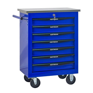 7 Drawers Multifunctional Tool Cart with Wheels,Metal Rolling Tool Cart Storage for Garage Workshop Warehouse Repair Shop--With Stainless Steel Roof- BLACK&BLUE Dweva
