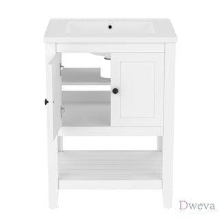 [VIDEO] 24" White Modern Sleek Bathroom Vanity Elegant Ceramic Sink with Solid Wood Frame Open Style Shelf Dweva