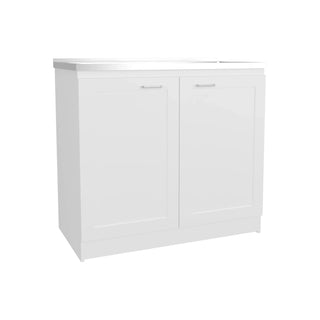 Zurich 39" Wide Utility Sink, Base Cabinet Two-Door Cabinet With Two Shelves, Stainless Steel Sink, Kitchen, Laundry Room, Garage Sink White Dweva