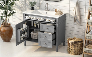 36'' Bathroom Vanity with Top Sink, Modern Bathroom Storage Cabinet with 2 Drawers and a Tip-out Drawer, Single Sink Bathroom Vanity Dweva