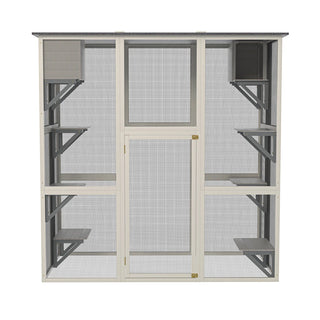 Gray Wooden Outdoor Catio Cat Enclosure with Weatherproof Asphalt Roof, Large Walk-in Cat House with 6 Platforms & 2 Napping Boxes, Solid Wood Cat Cage Kennel Condo Playpen for Patio Dweva