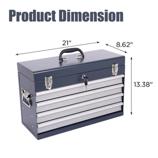 Heavy Duty Metal Tool Box, 21-inch, Portable Metal Tool Box with 4 Drawers, Small Tool Chest with EVA Liners, Ball Bearing Slide Drawers Locking & Powder Coated Finish, Multi-Function Tool Organizer Dweva