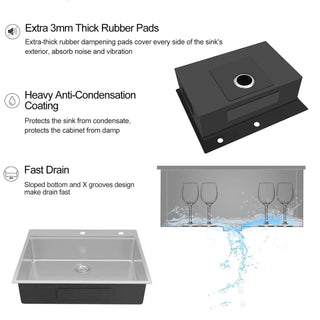 28 x 22 Drop In Stainless Steel Workstation Sink, 28 Inch 18-Gauge Stainless Steel Drop-In Kitchen Sink, Handmade Single Bowl Workstation R10 Rounded Corner kitchen Sink with Accessories Dweva