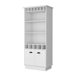 FM FURNITURE Sophia Bar Cabinet with Glassware Rack and Five Bottle Racks, White Dweva