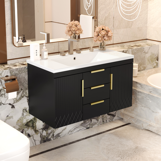 36'' Wall Mounted Bathroom Vanity with Resin Sink, Floating Bathroom Storage Cabinet with 2 Drawers, Solid Wood Bathroom Cabinet (Same as N710S236003B) Dweva
