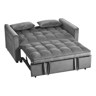 Modern Velvet Loveseat Futon Sofa Couch Pullout Bed, Small Love Seat Lounge Sofa w/Reclining Backrest, Toss Pillows, Pockets, Furniture for Living Room,3 in 1 Convertible Sleeper Sofa Bed Dweva