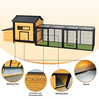 118" Large Wooden Chicken Coop Outdoor Hen House with Nesting Box, Leak-Proof Pull-Out Tray, Asphalt Roof & Free-Range Doors – Secure Poultry Cage for Backyard Farm Use Dweva