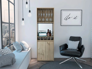 Redding Bar Cabinet, One Cabinet, Interior Shelves, Five Bottle Cubbies, Two Shelves Dweva
