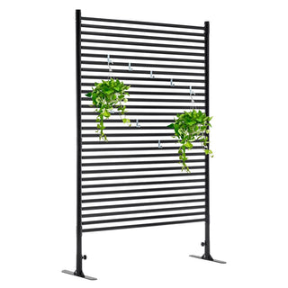 71.26''x46.65'' Outdoor Privacy Screens Freestanding,Metal Privacy Fence Panels for Outside, Slatted Privacy Screens with Stand,Black Dweva