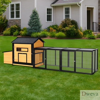 118" Large Wooden Chicken Coop Outdoor Hen House with Nesting Box, Leak-Proof Pull-Out Tray, Asphalt Roof & Free-Range Doors – Secure Poultry Cage for Backyard Farm Use Dweva