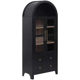 K&K 71" Tall Arched Kitchen Pantry Cabinet with 2 Large Drawers, Modern Farmhouse Kitchen Storage Cabinets with Adjustable Shelves, Glass Door, Wood Versatile Cupboard for Kitchens, Dining Room, Black Dweva