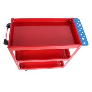 Tool Cart on Wheels, 3 Tier Rolling Mechanic Tool Cart, Heavy Duty Steel Utility Cart w/Lockable Wheels, 450 LBS Capacity Industrial Service Cart for Garage, Warehouse, Workshop (Bright Red) Dweva