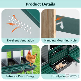 Nesting Boxes for Chickens, 3 Holes Chicken Nesting Boxes with Legs, Chicken Laying Box with Lid Cover, for Outdoor Chicken Coop Farm Yard, Rreen Dweva