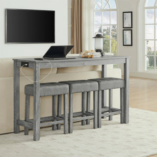 59 Inch Bar Table, Dining Table, Sofa Table with Power Outlet, 3 Upholstered Stools, 4 Piece Bar Table and Chair Set for Living Room, Dining Room, Kitchen Dweva