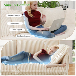 Slipcovered Fluffy Sofa - 2 Seat with Ottoman Dweva