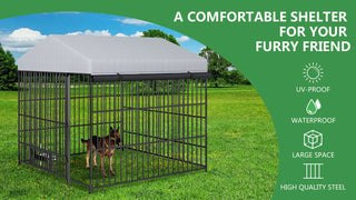 Large Dog Kennel Outdoor Pet Pens Dogs Run Enclosure Animal Hutch Metal Coop Fence with Roof Cover(6.6'L x 6.6'W x 6.4'H) Dweva