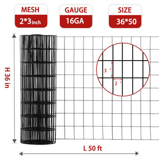 36inch x 50ft Black Vinyl Coated Hardware Cloth 2" X 3" 16Ga Welded Wire Mesh fence, PVC Coated Welded Chicken Wire Fencing, Metal Garden Plant Fencing, for Chicken Coop and Home Improvement Dweva