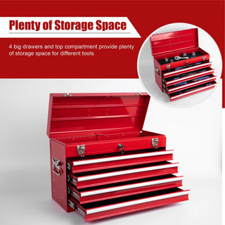 Heavy Duty Metal Tool Box, 21-inch, Portable Metal Tool Box with 4 Drawers, Small Tool Chest with EVA Liners, Ball Bearing Slide Drawers Locking & Powder Coated Finish, Multi-Function Tool Organizer Dweva