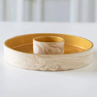 Handcrafted Sustainable Ceramic Chip-N-Dip Bowl- Amber Love Dweva