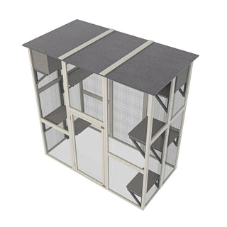 Gray Wooden Outdoor Catio Cat Enclosure with Weatherproof Asphalt Roof, Large Walk-in Cat House with 6 Platforms & 2 Napping Boxes, Solid Wood Cat Cage Kennel Condo Playpen for Patio Dweva