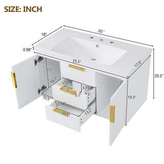 36'' Wall Mounted Bathroom Vanity, Floating Bathroom Storage Cabinet with 2 Drawers, Solid Wood Bathroom Cabinet (Same as N710S236003K) Dweva