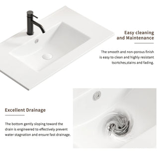 24 inch Bathroom Vessel Sink, Ceramic Bathroom Vanity Sink Top without Overflow, Convenient for Storing Personal Items - Glossy White Dweva