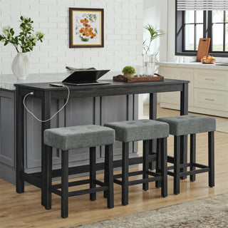 59 Inch Bar Table, Dining Table, Sofa Table with Power Outlet, 3 Upholstered Stools, 4 Piece Bar Table and Chair Set for Living Room, Dining Room, Kitchen Dweva