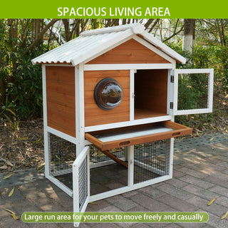 Rabbit Hutch Outdoor, Bunny Cage with Waterproof Roof, Removable Pull Out Tray, 2-tier Wooden Rabbit House for Small Animals, Rabbit Enclosure Suits for Guinea Pigs, Hamster,.Viewing Window Design Dweva