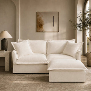 Slipcovered Fluffy Sofa - 2 Seat with Ottoman Dweva