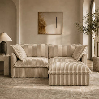 Slipcovered Fluffy Sofa - 2 Seat with Ottoman Dweva
