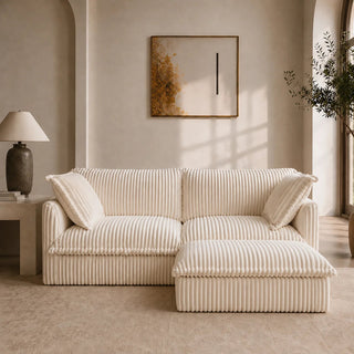 Slipcovered Fluffy Sofa - 2 Seat with Ottoman Dweva