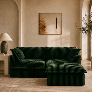 Slipcovered Fluffy Sofa - 2 Seat with Ottoman Dweva