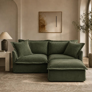 Slipcovered Fluffy Sofa - 2 Seat with Ottoman Dweva