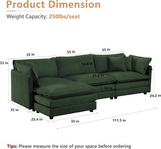 Kendall Chenille Deep-Seat Modular Sectional Sofa Dweva