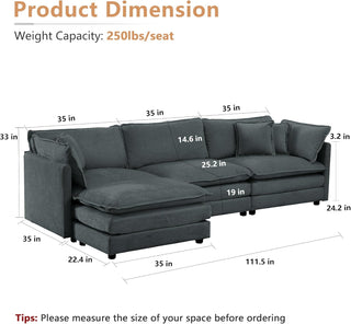 Kendall Chenille Deep-Seat Modular Sectional Sofa Dweva