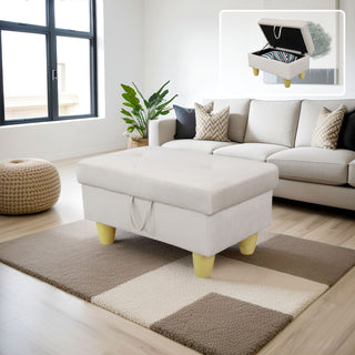 28.5" White Flannel Living Room Sofa Set Ottoman