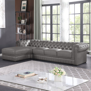 89" Dark Grey Cow Top Leather 2-Piece Living Room Sofa Set