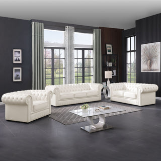 94.5" White Cow Top Leather 3-Piece Living Room Sofa Set